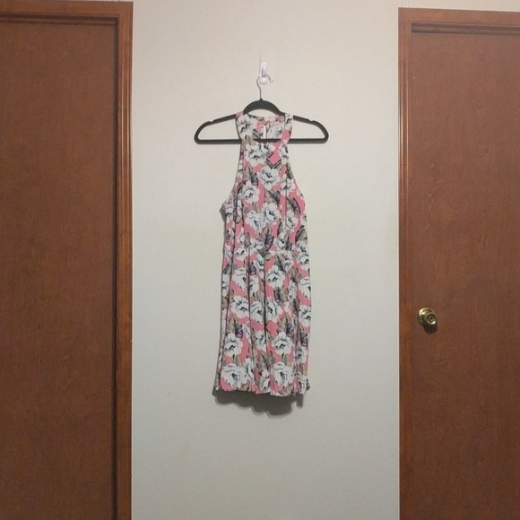 Hollister Pink Floral Halter Neck A Line Dress - size Large - Picture 1 of 5